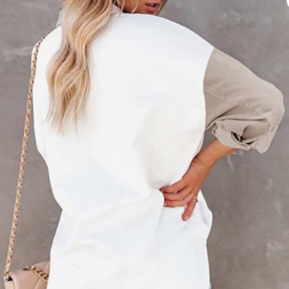 ACOA Women's Corduroy Colorblock Oversized Shirt Shacket Size M Oversized EUC - Picture 6 of 14